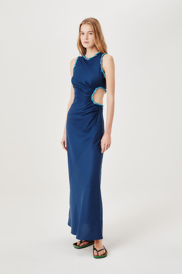 Robe longue strassée à découpe