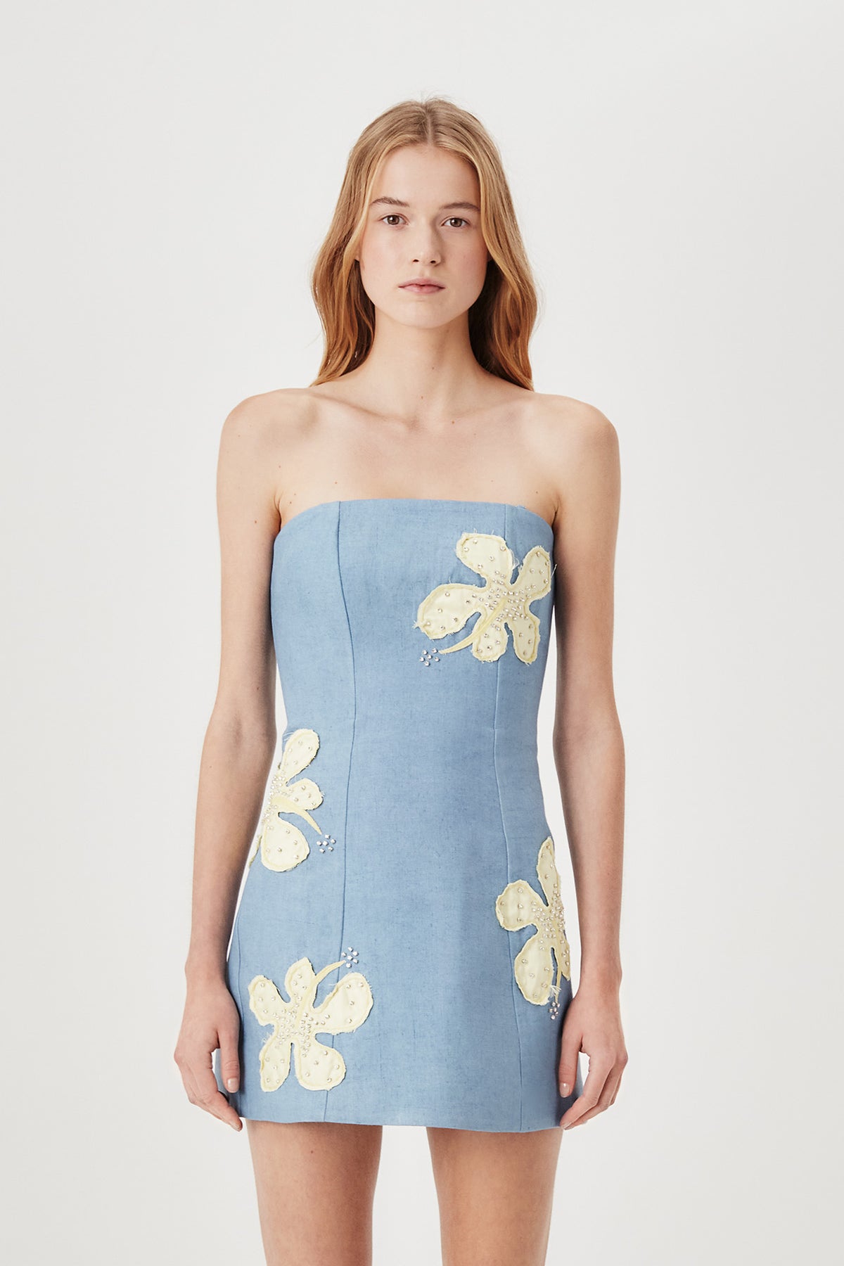 Abito bustier a fiori gialli