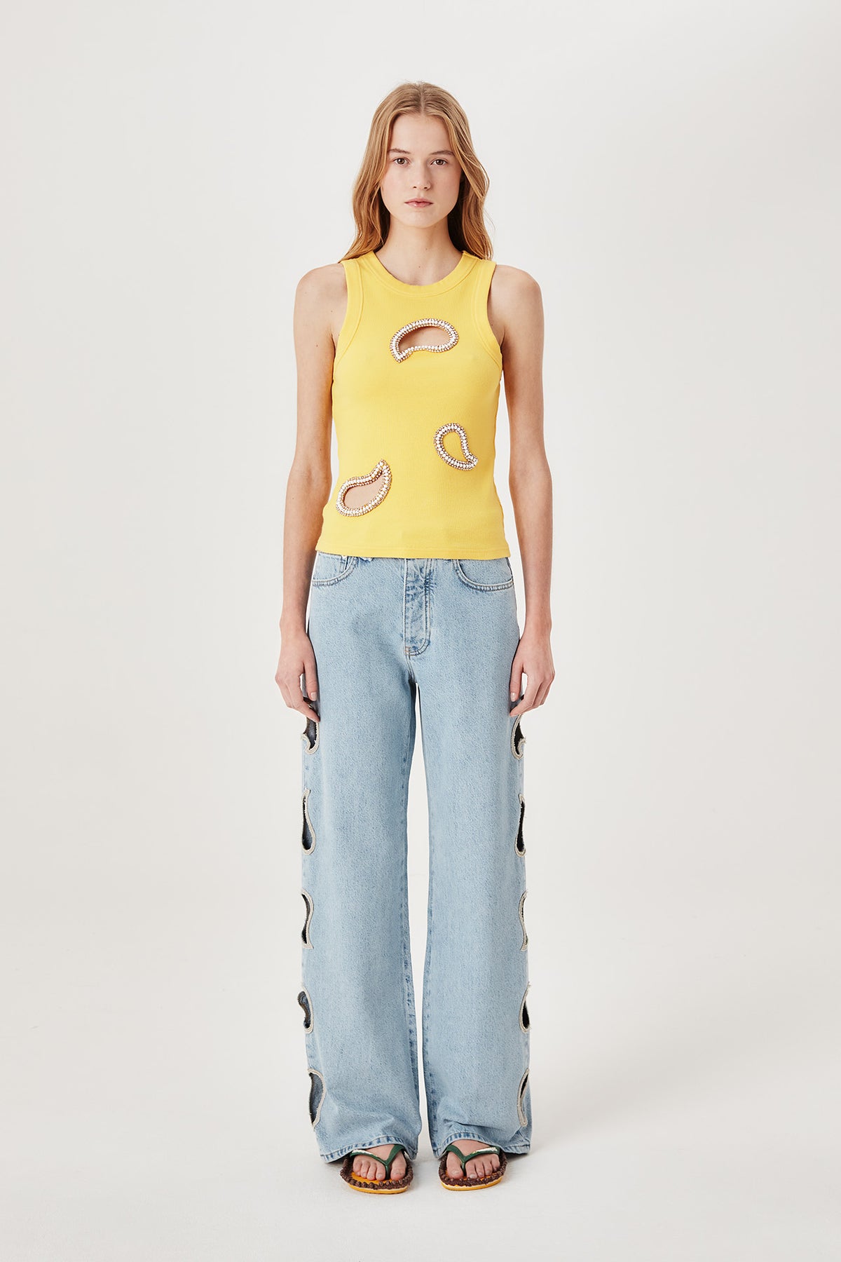 Paisley cutout denim