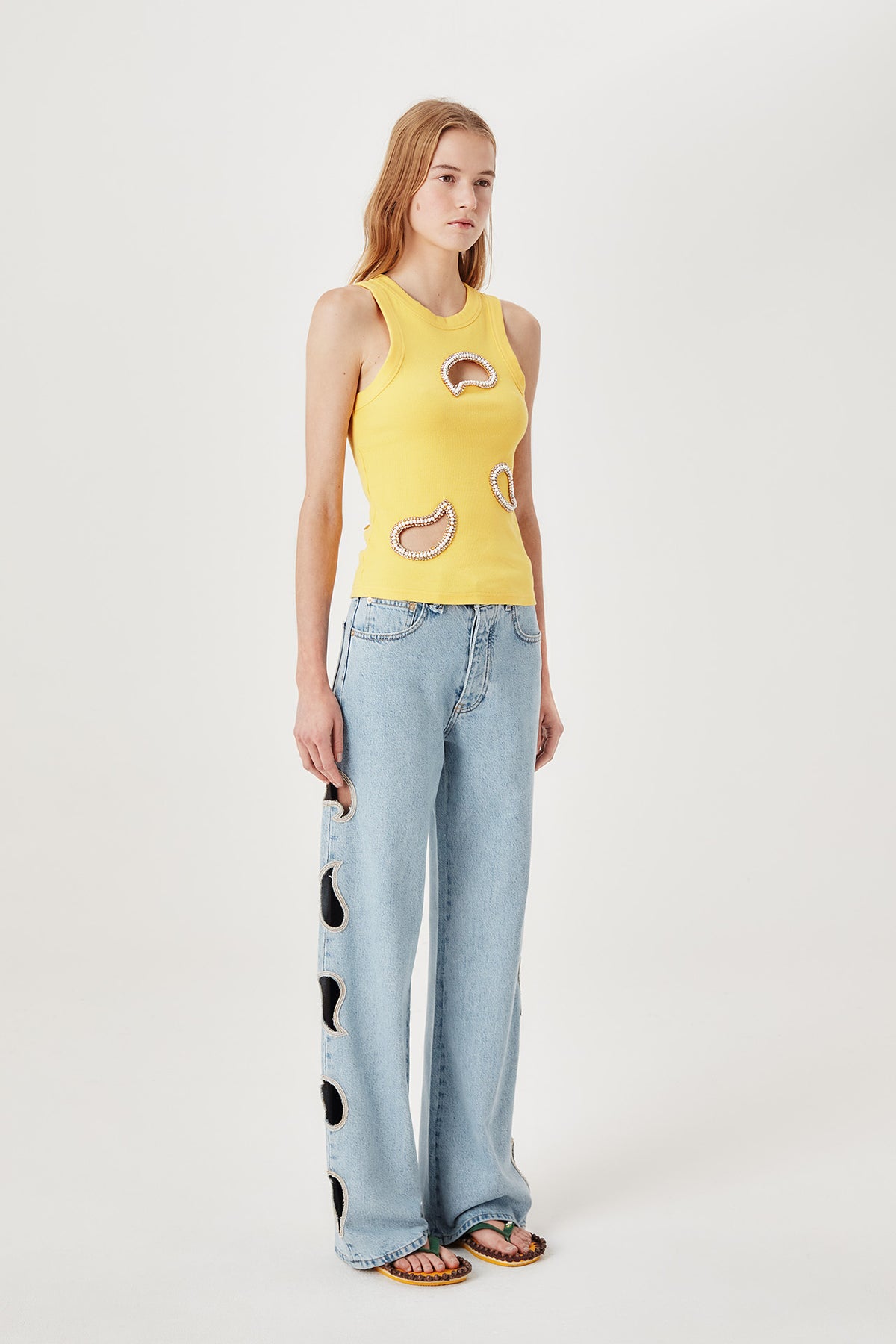 Paisley cutout denim