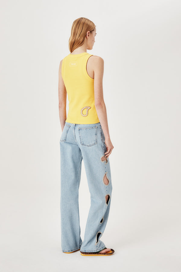 Denim à ouverture paisley