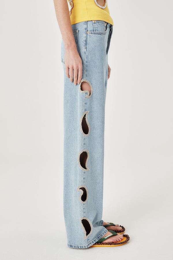 Denim à ouverture paisley