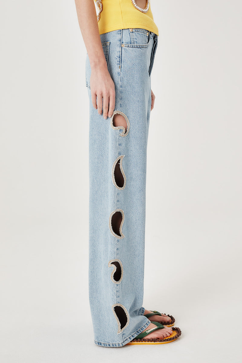 Denim à ouverture paisley