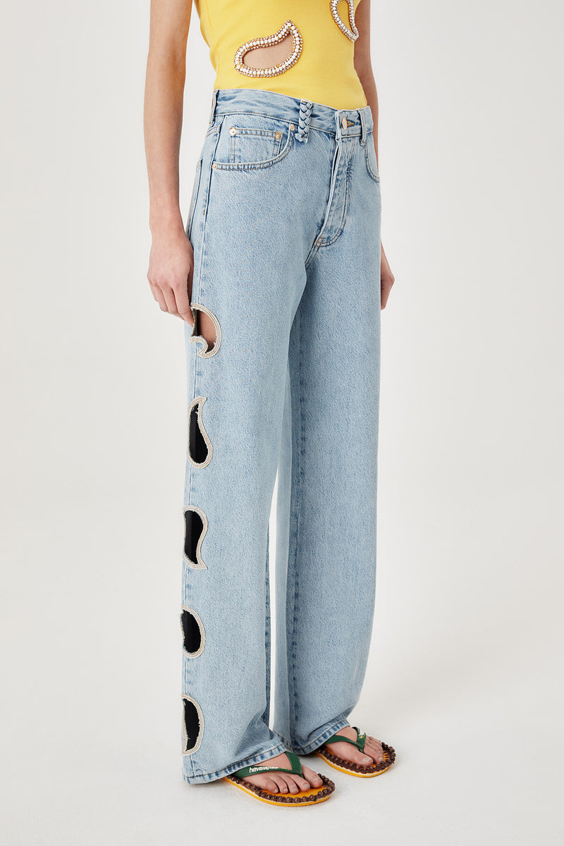 Denim à ouverture paisley