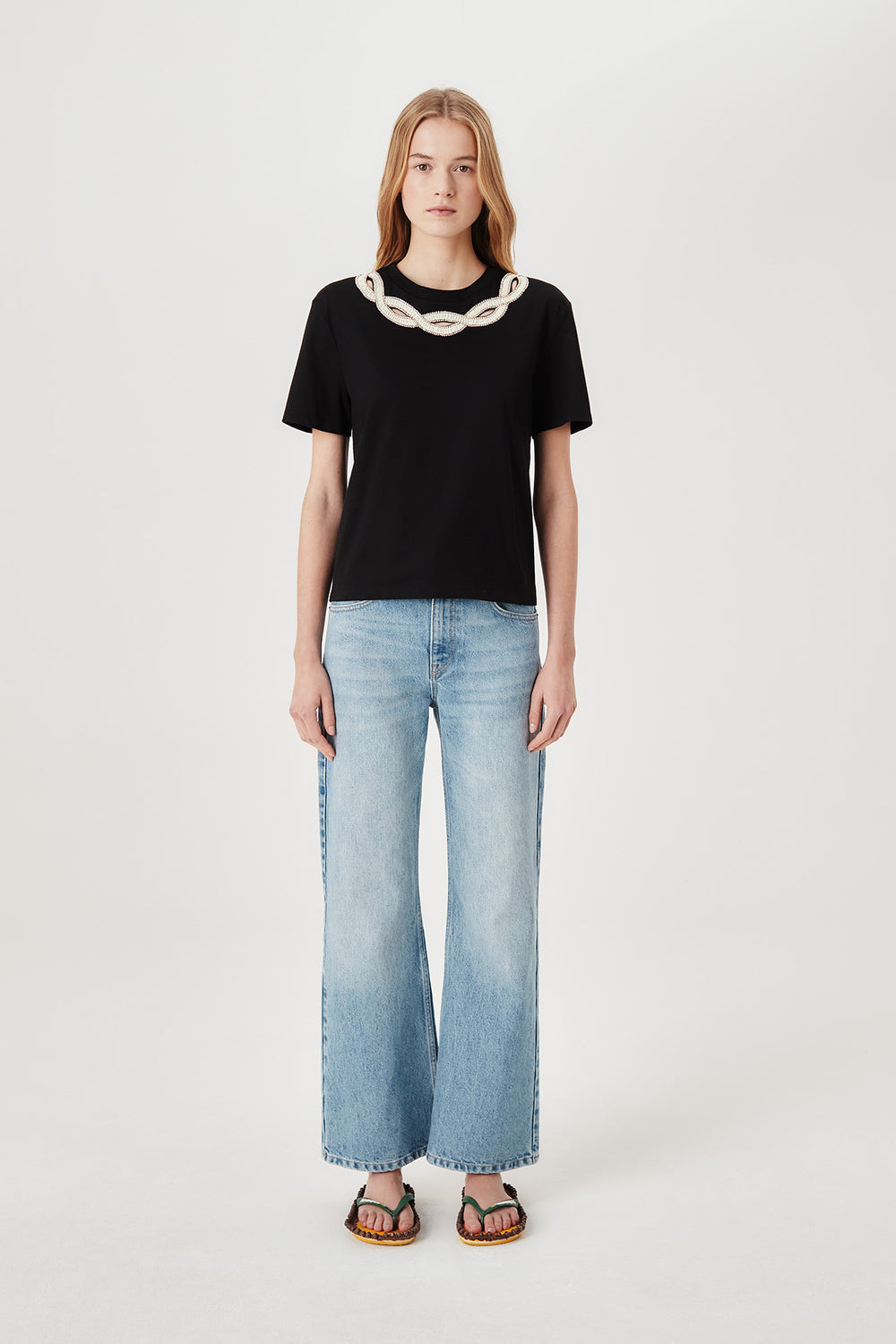 T-shirt à col tresse