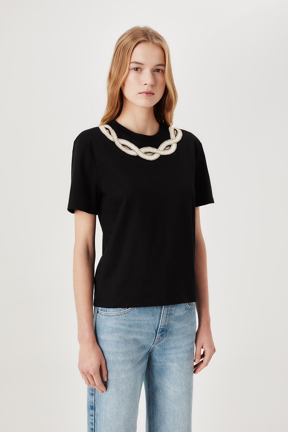 T-shirt à col tresse