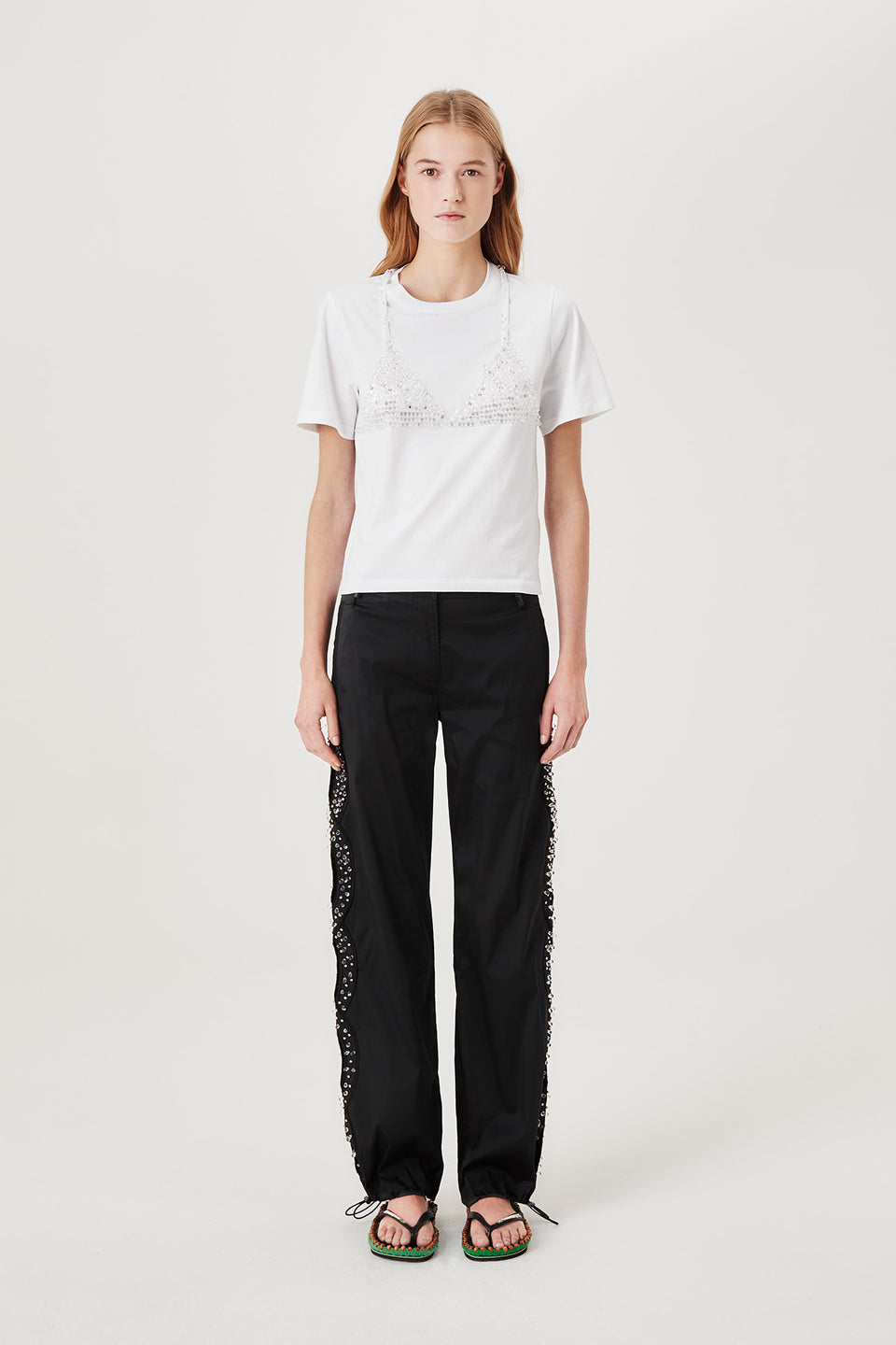 Pantalon à tresses brodées de strass
