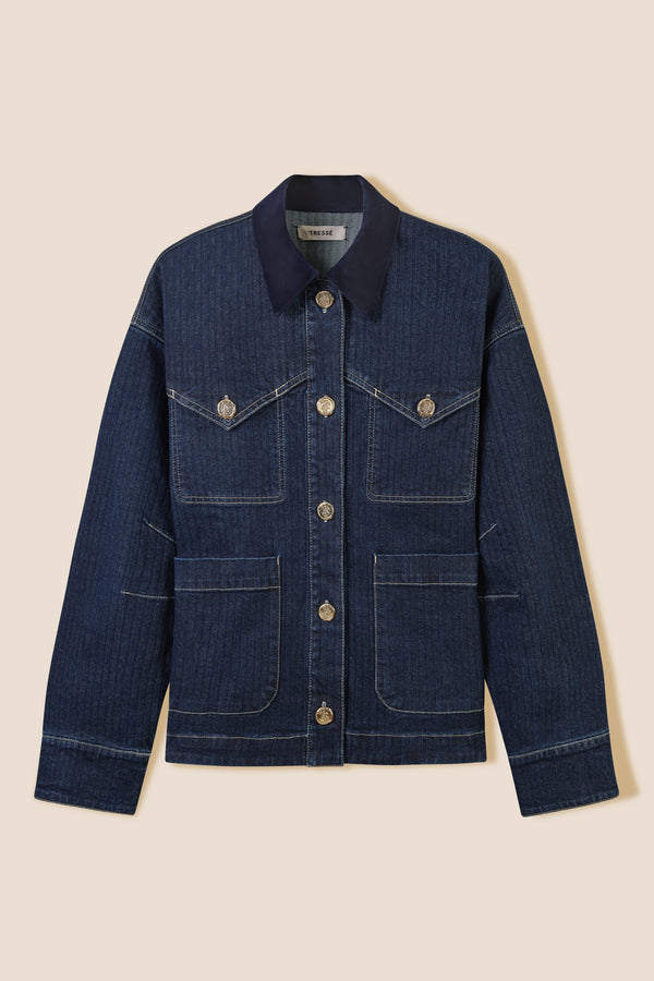Denim jacket with velvet collar