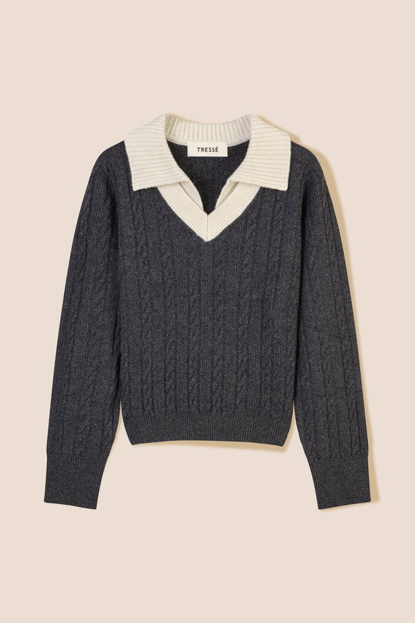 Two-tone cable-knit sweater