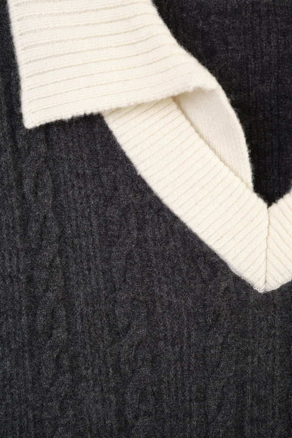 Two-tone cable-knit sweater