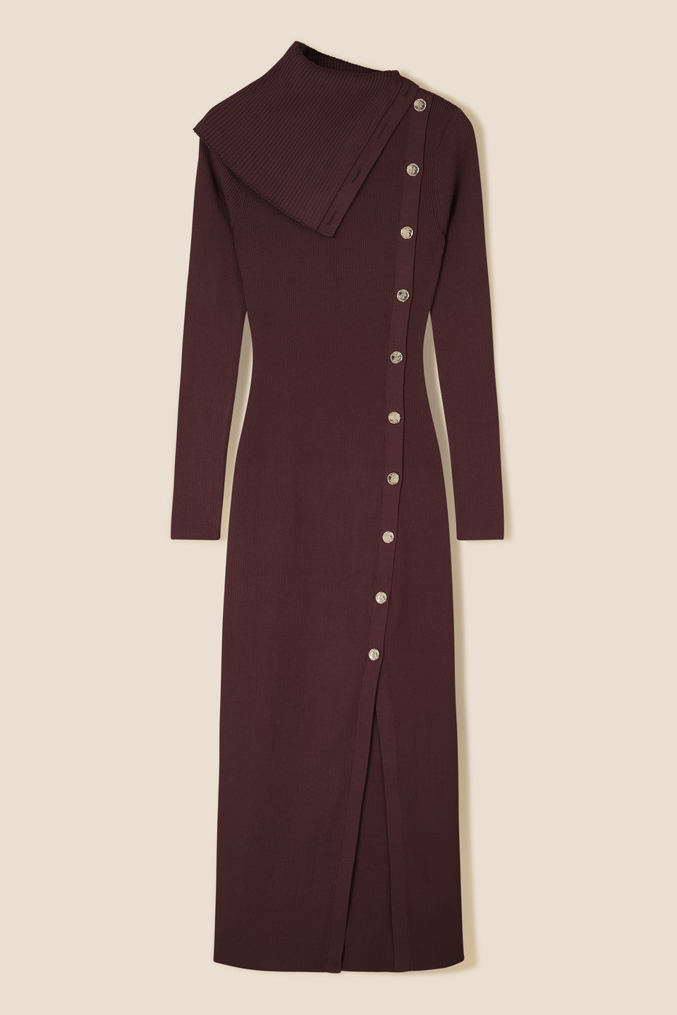 Robe longue avec col asymétrique