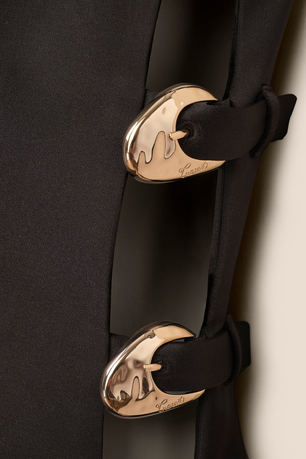 Short black satin dress