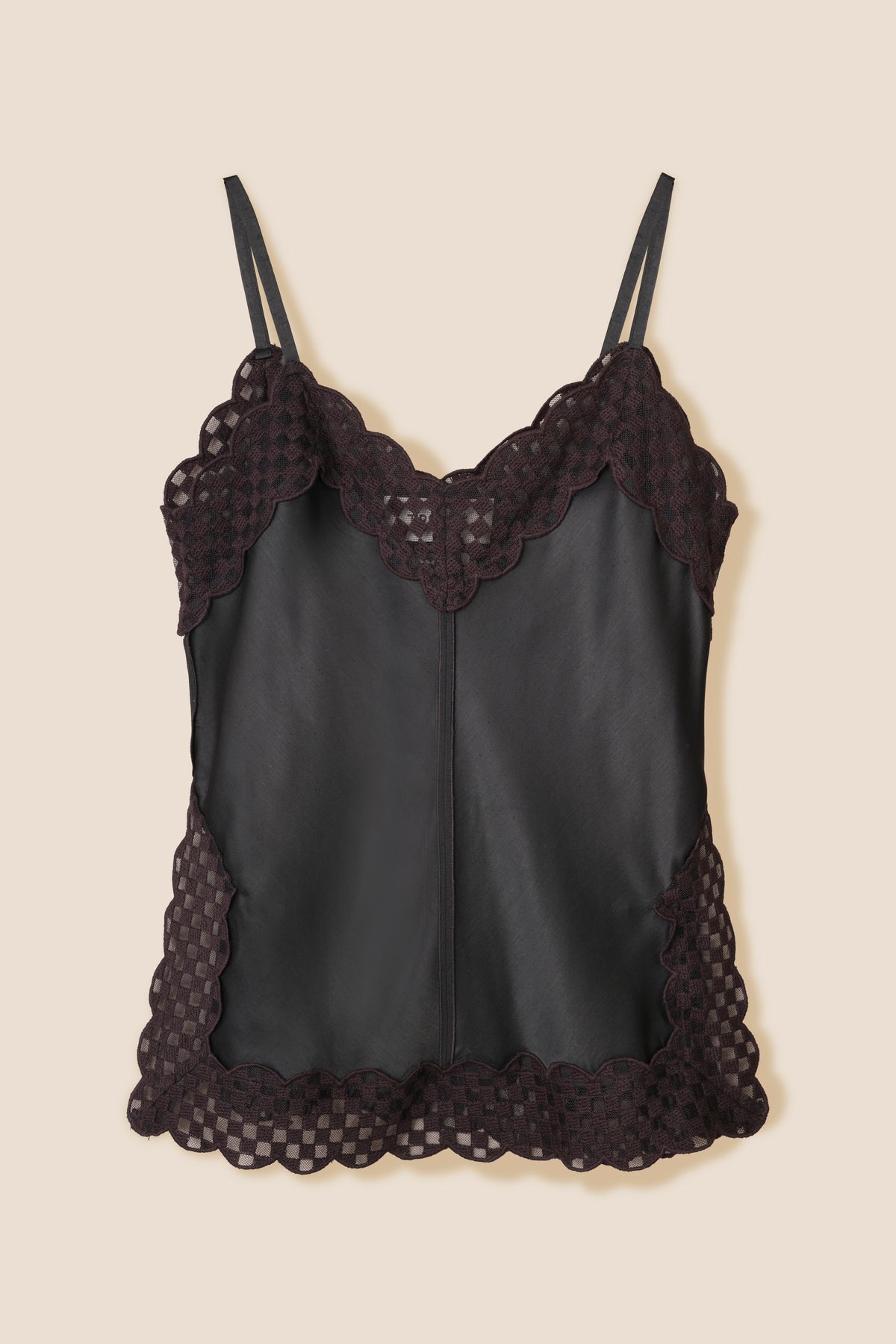 Top à ruban dentelle damier