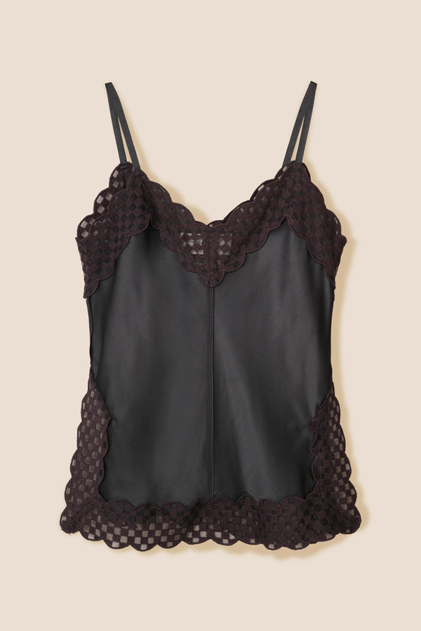Checkered lace ribbon top