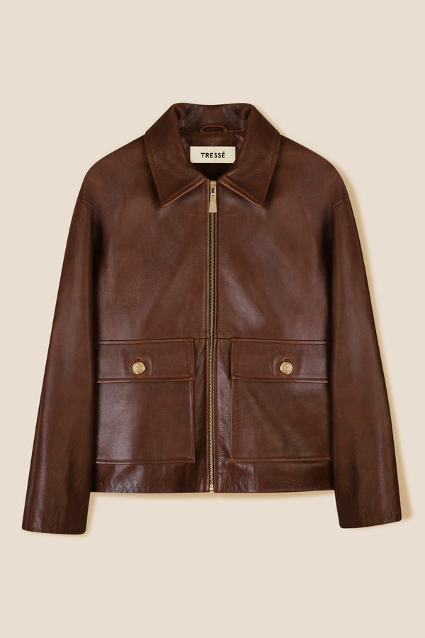 Leather jacket with bib
