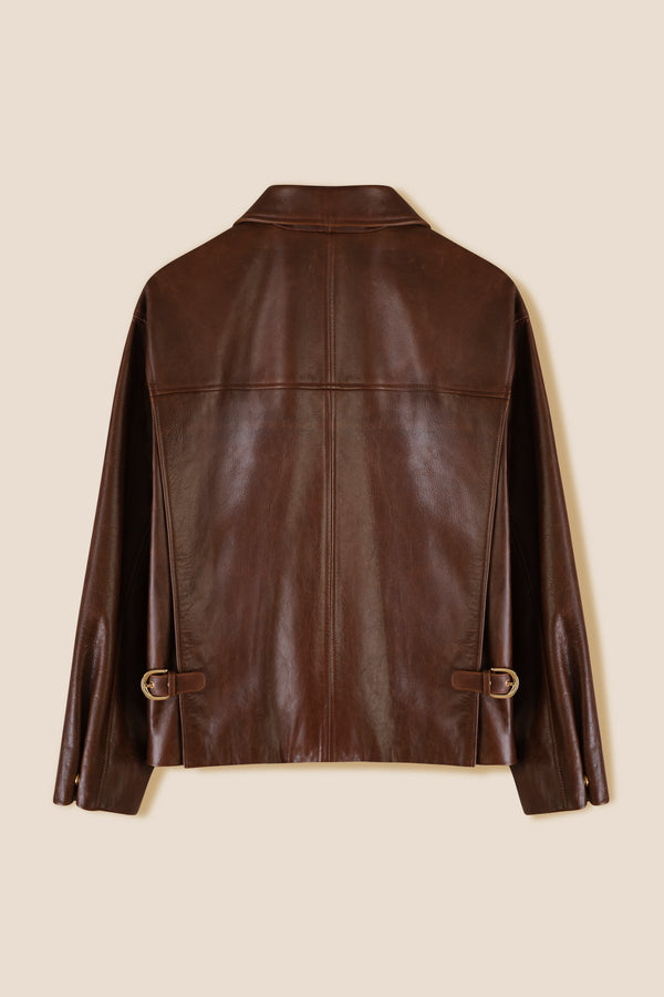 Leather jacket with bib