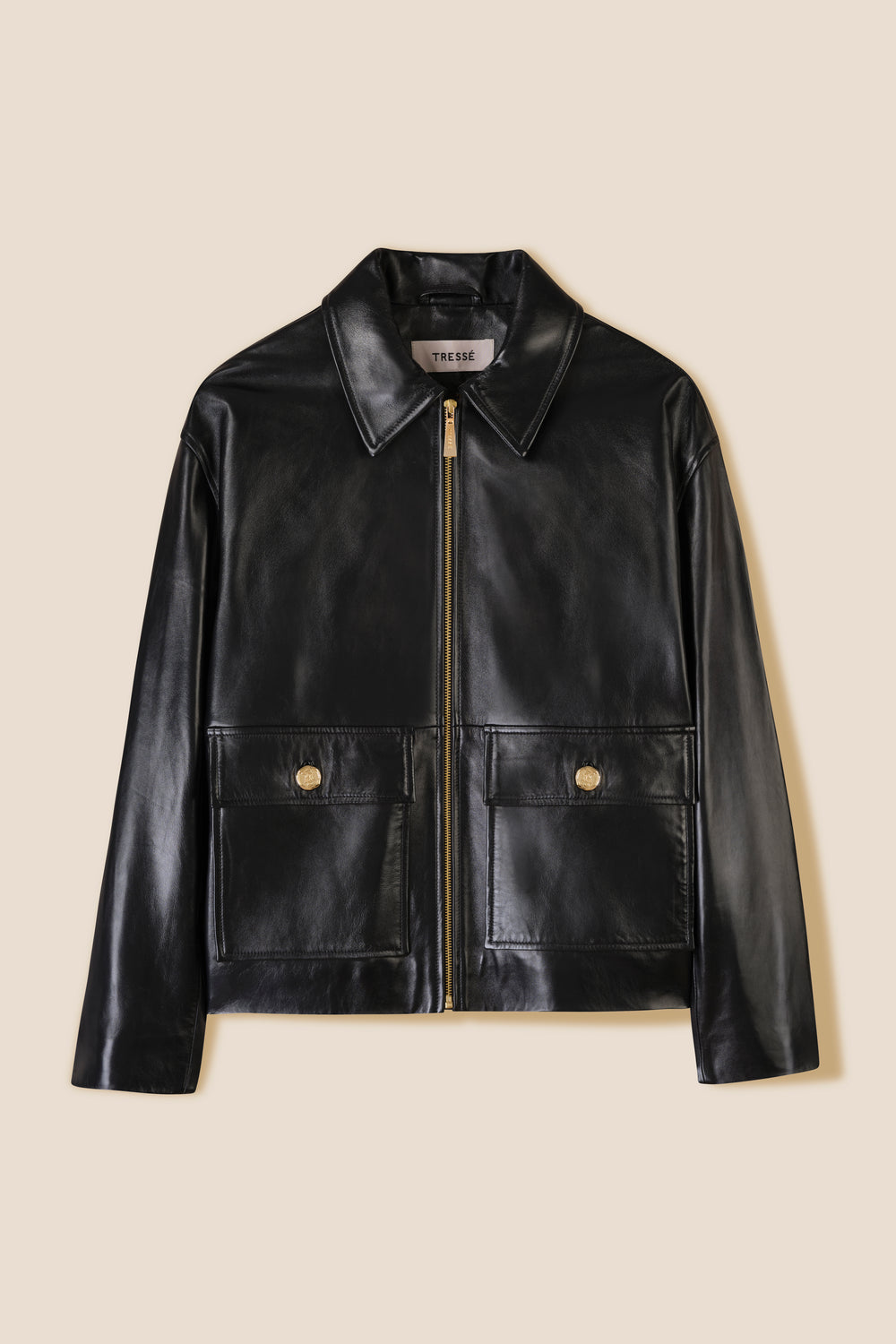 Leather jacket with bib