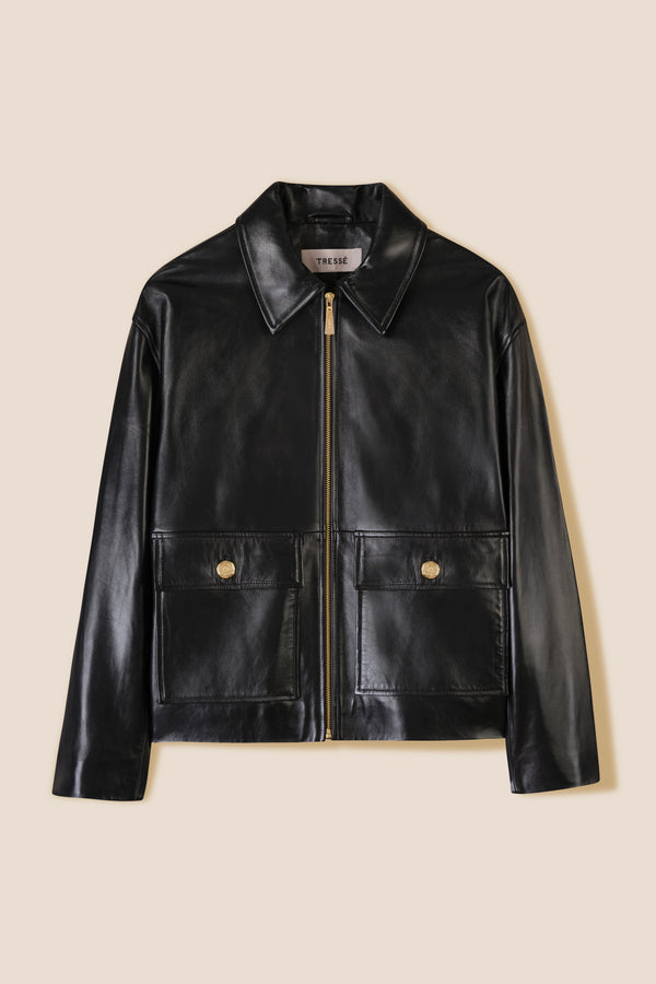 Leather jacket with bib