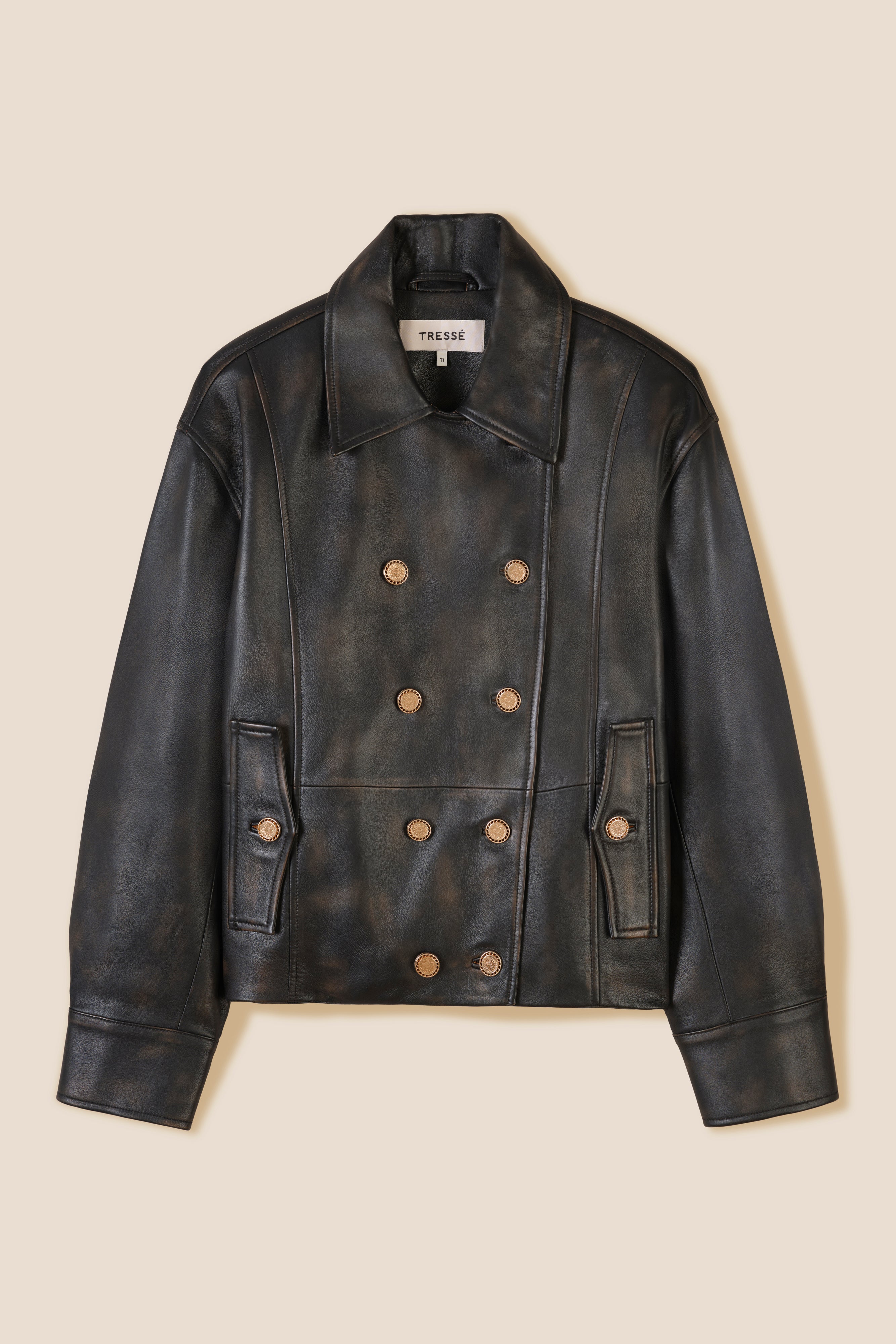 Double-breasted leather jacket