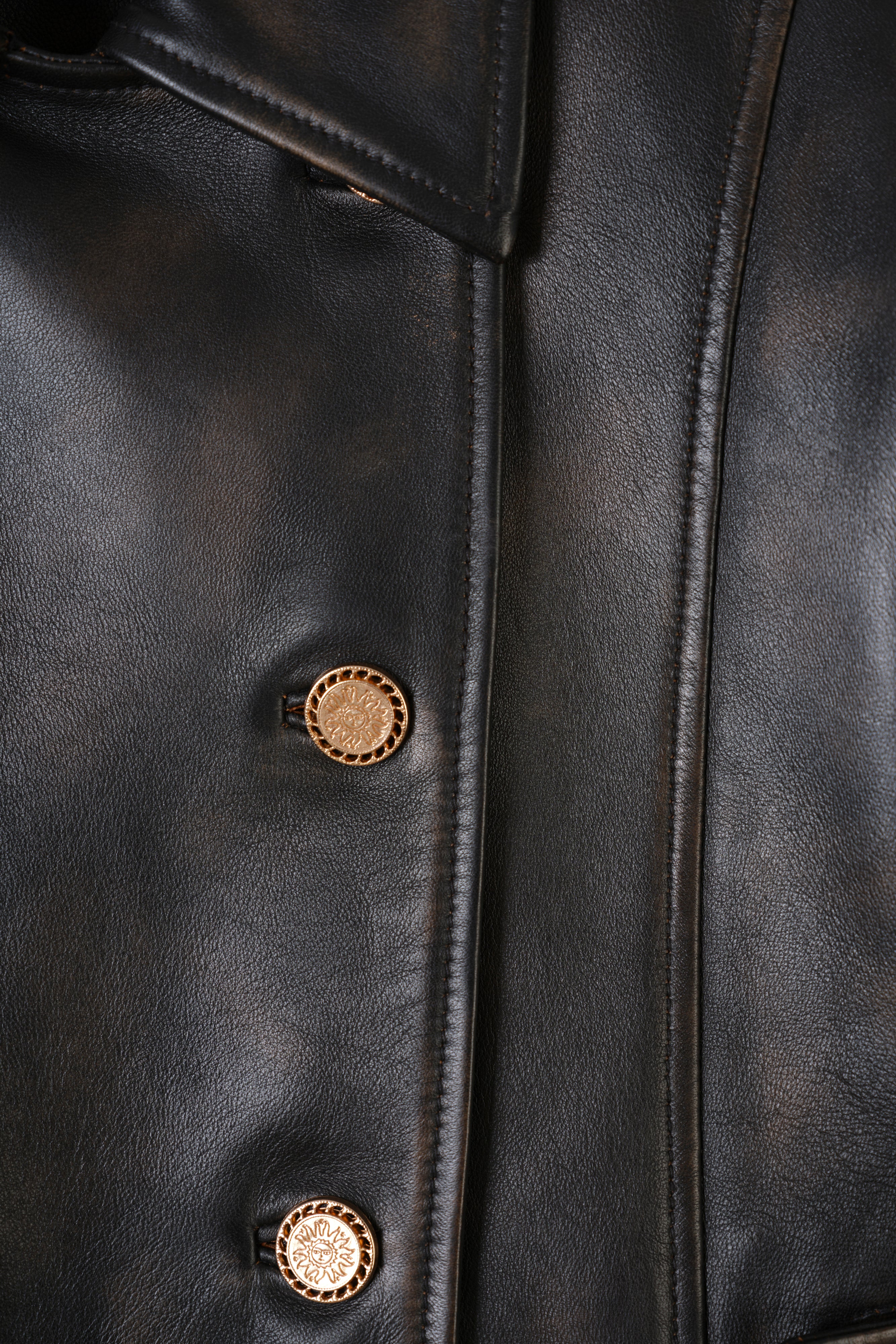 Double-breasted leather jacket