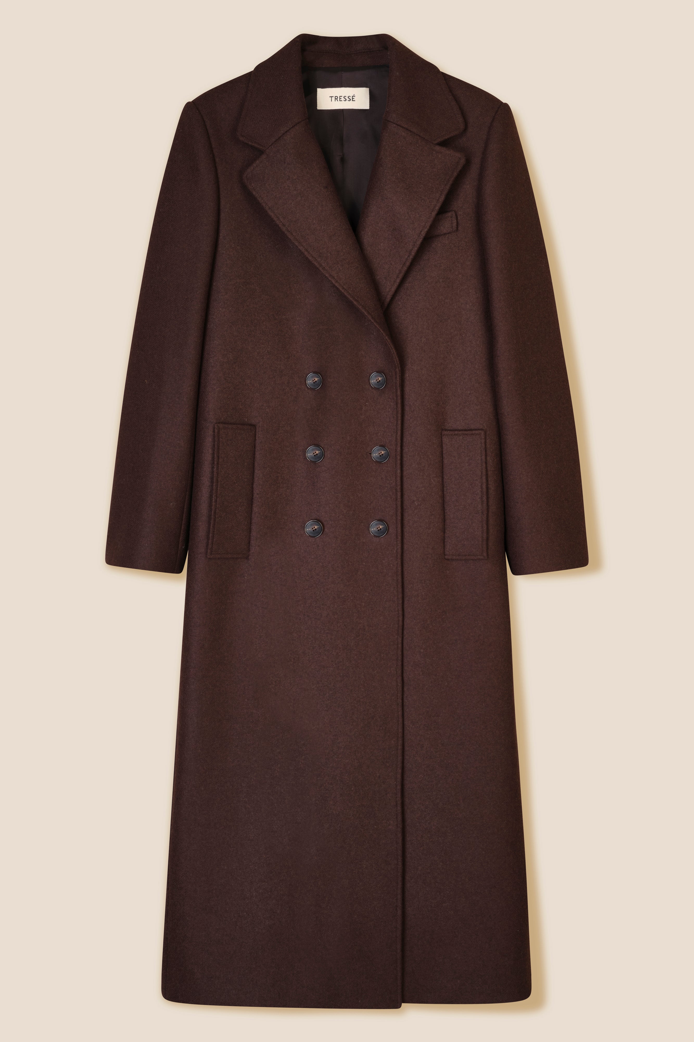 Long Wool Coat with Structured Shoulders | Tressé