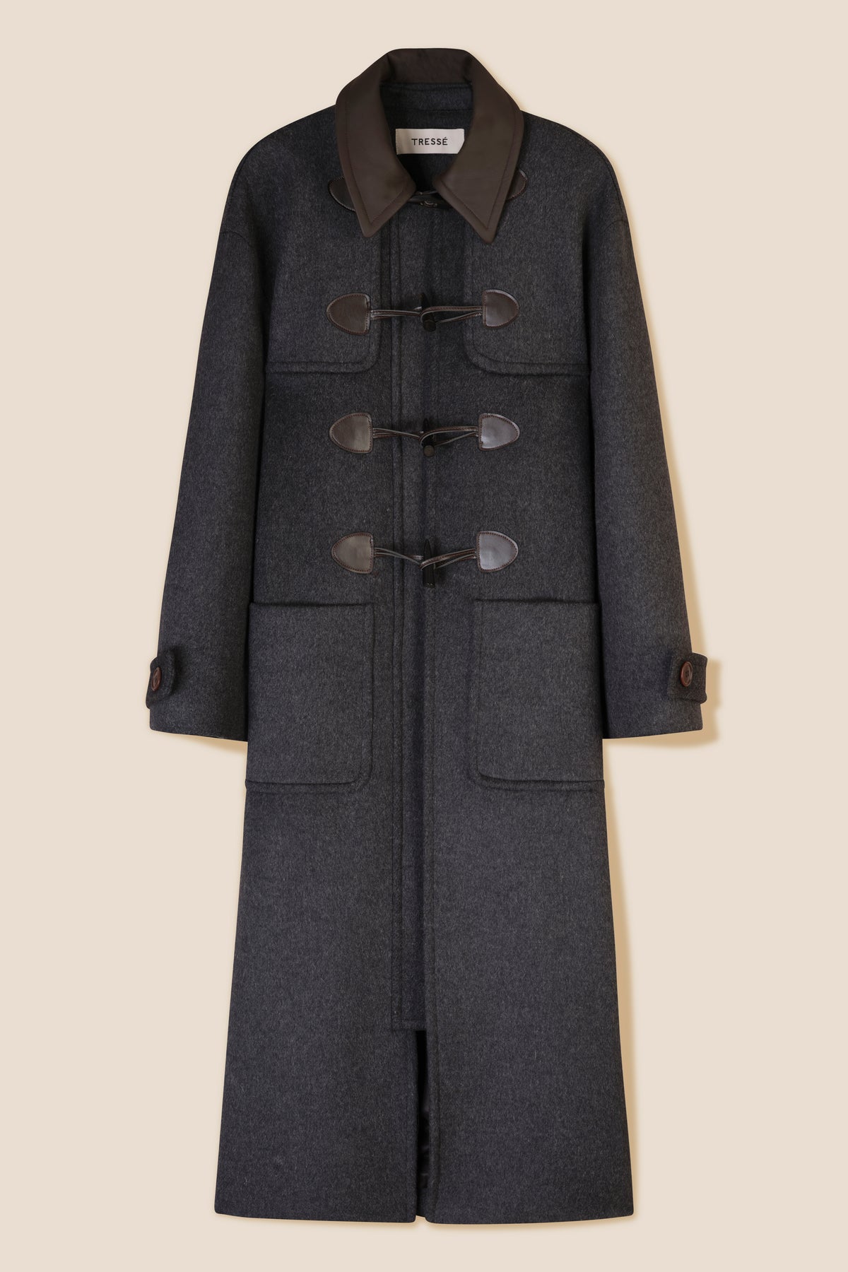 Duffle coat with leather collar