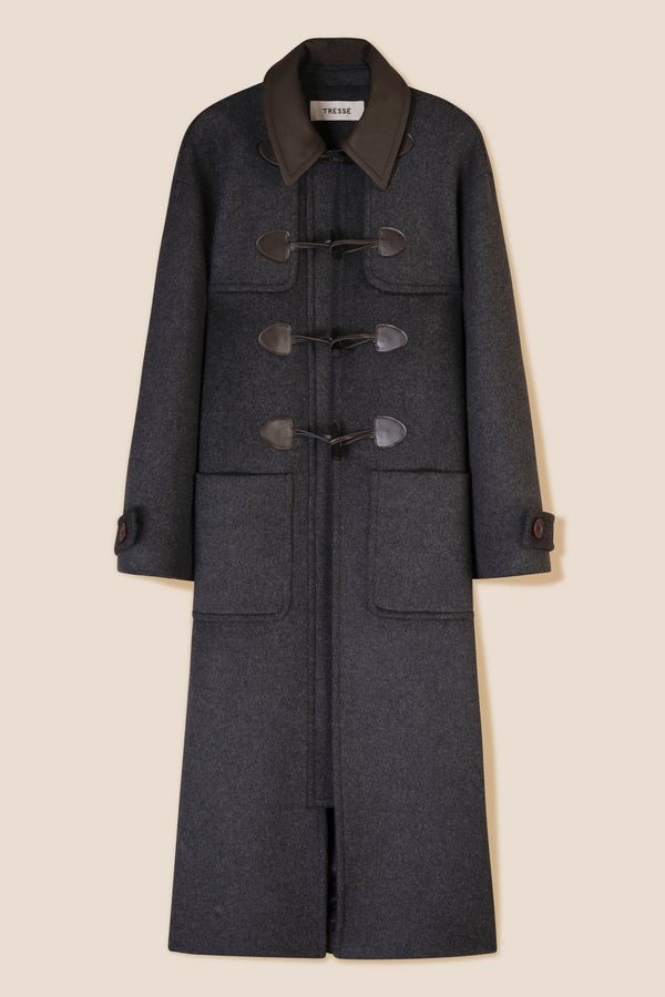 Duffle coat with leather collar