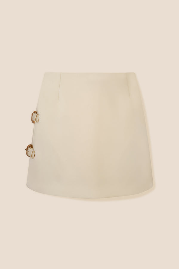 Short ecru satin skirt