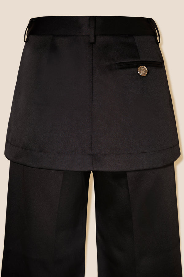 Satin skirt-effect pants