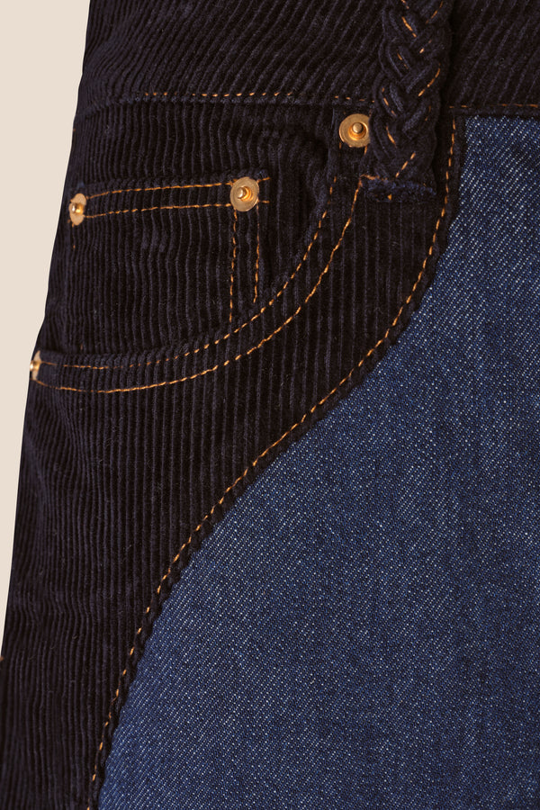 Denim with velvet inserts