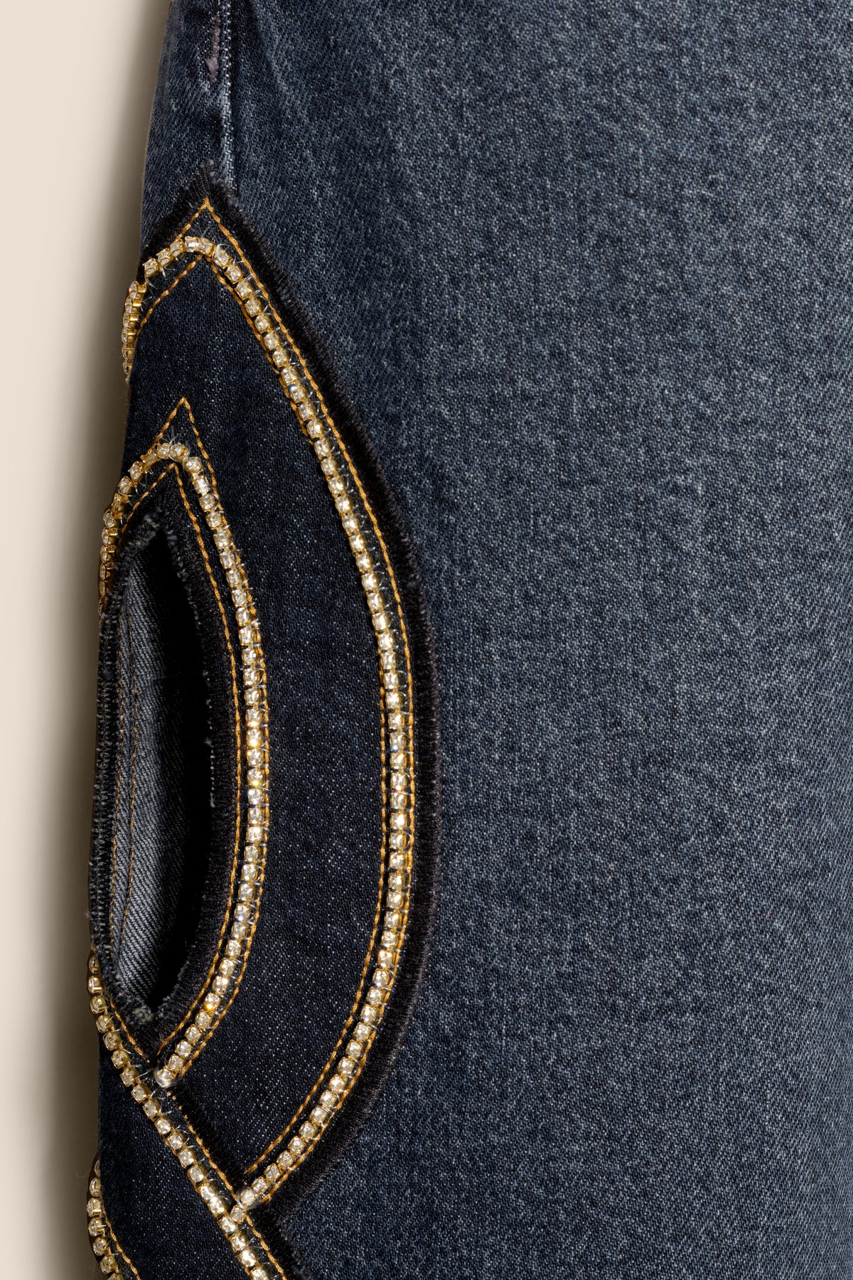 Denim with rhinestone braid