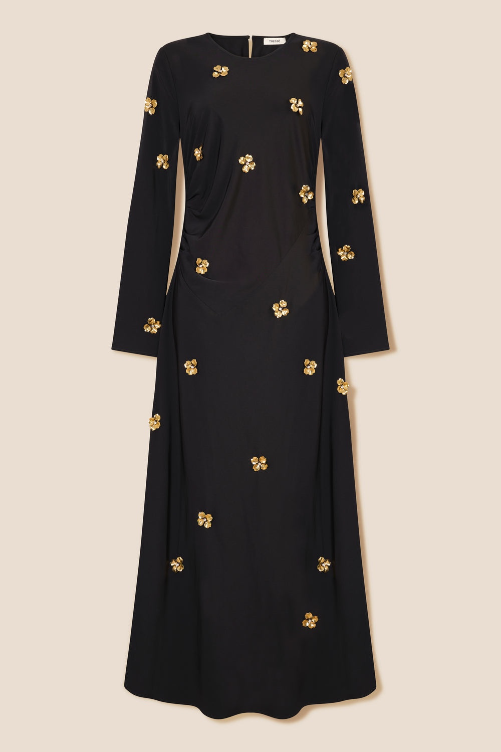 Long dress decorated with golden flowers