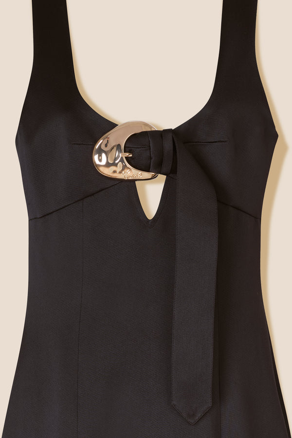 Long black satin dress