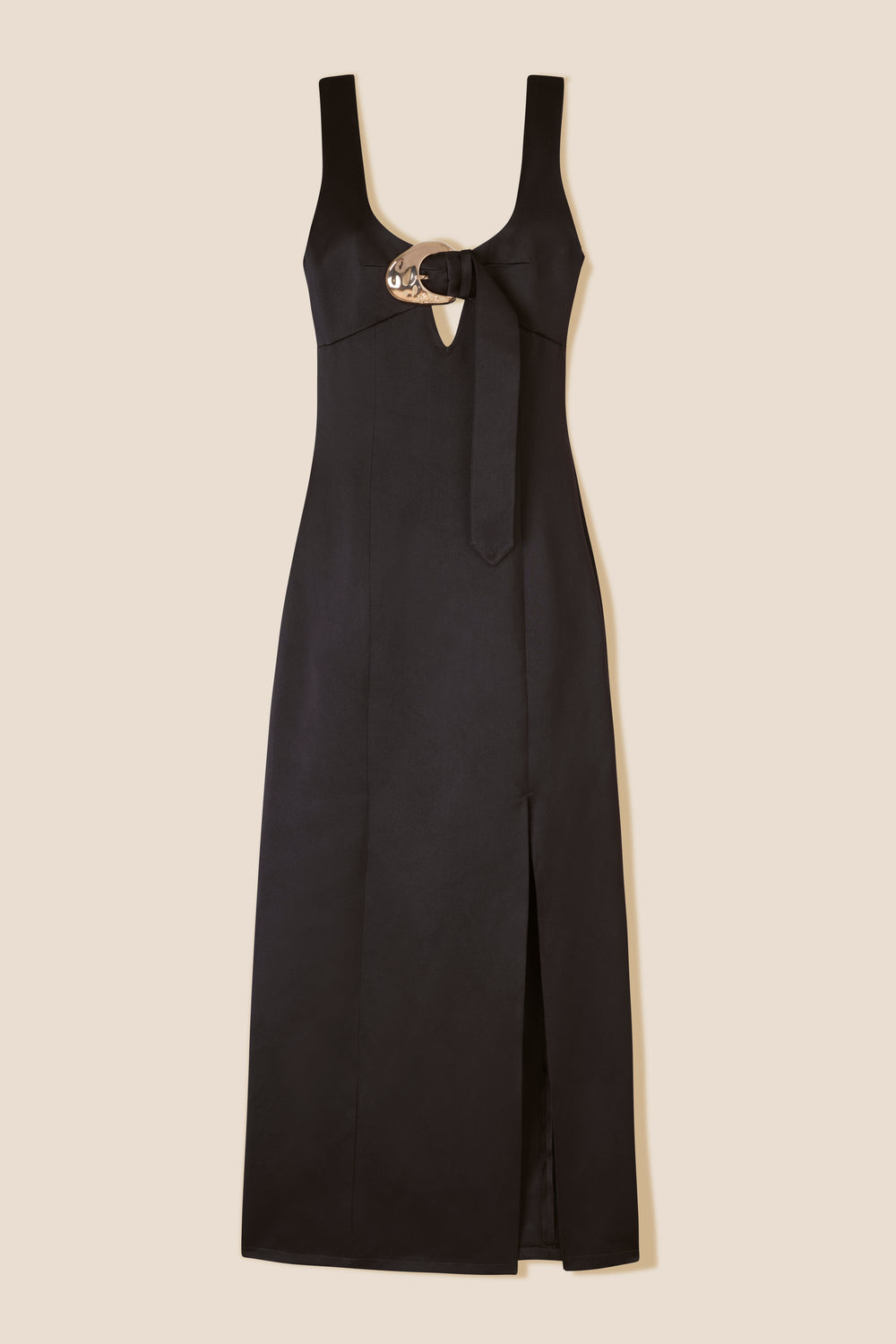 Long black satin dress