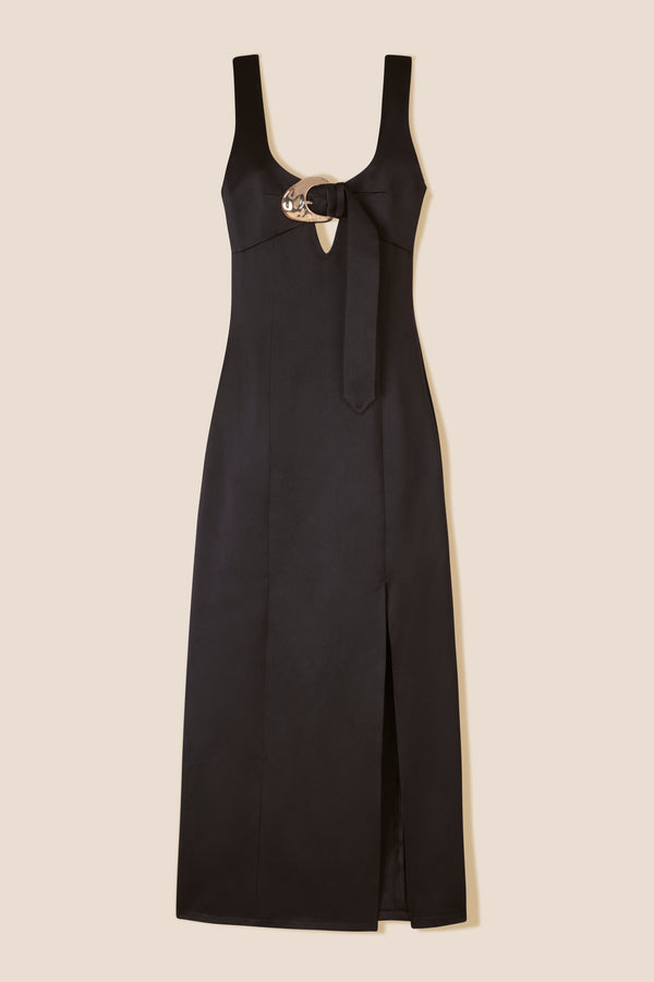 Long black satin dress