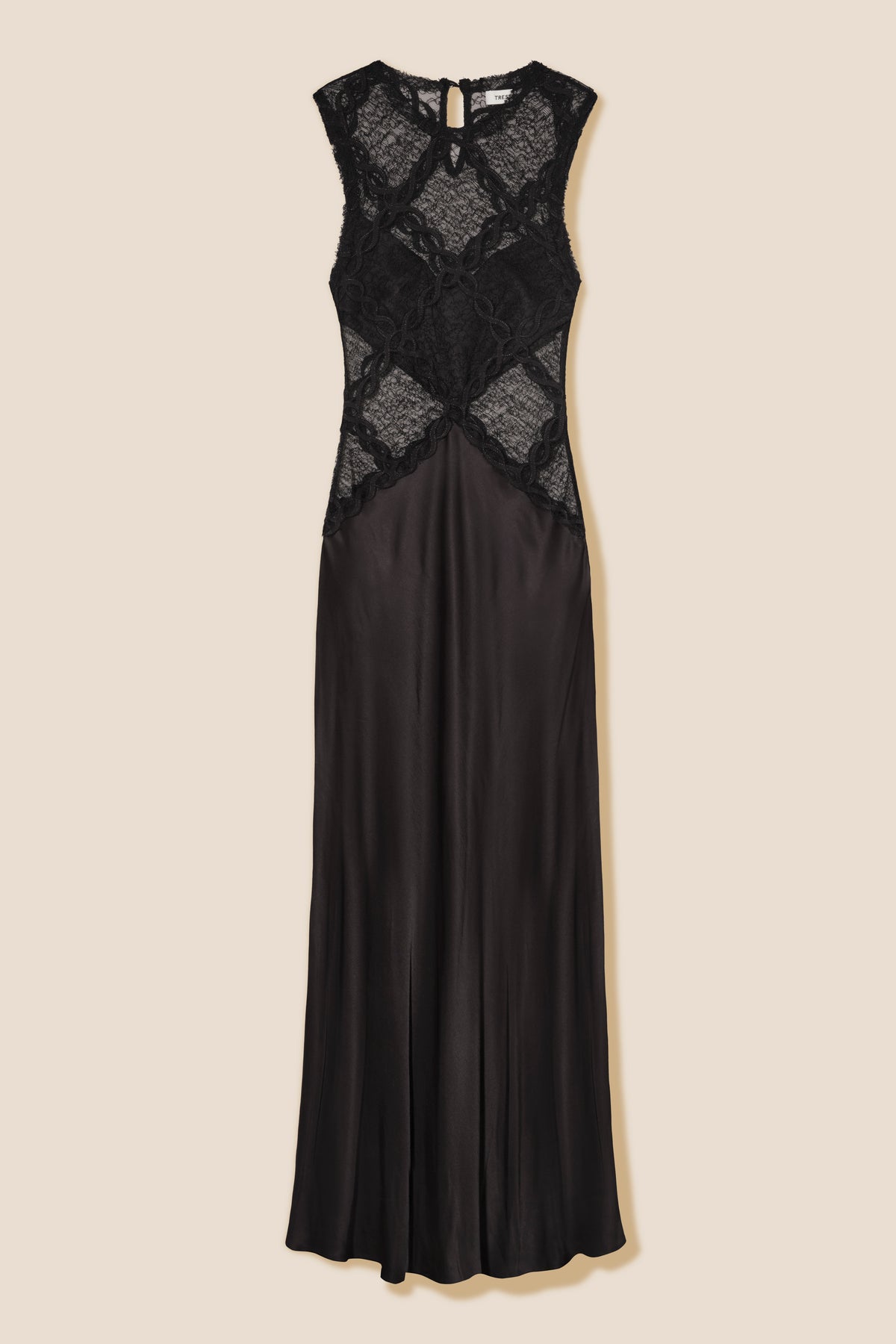 Robe longue en dentelle et satin