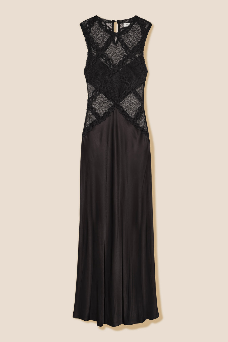 Robe longue en dentelle et satin