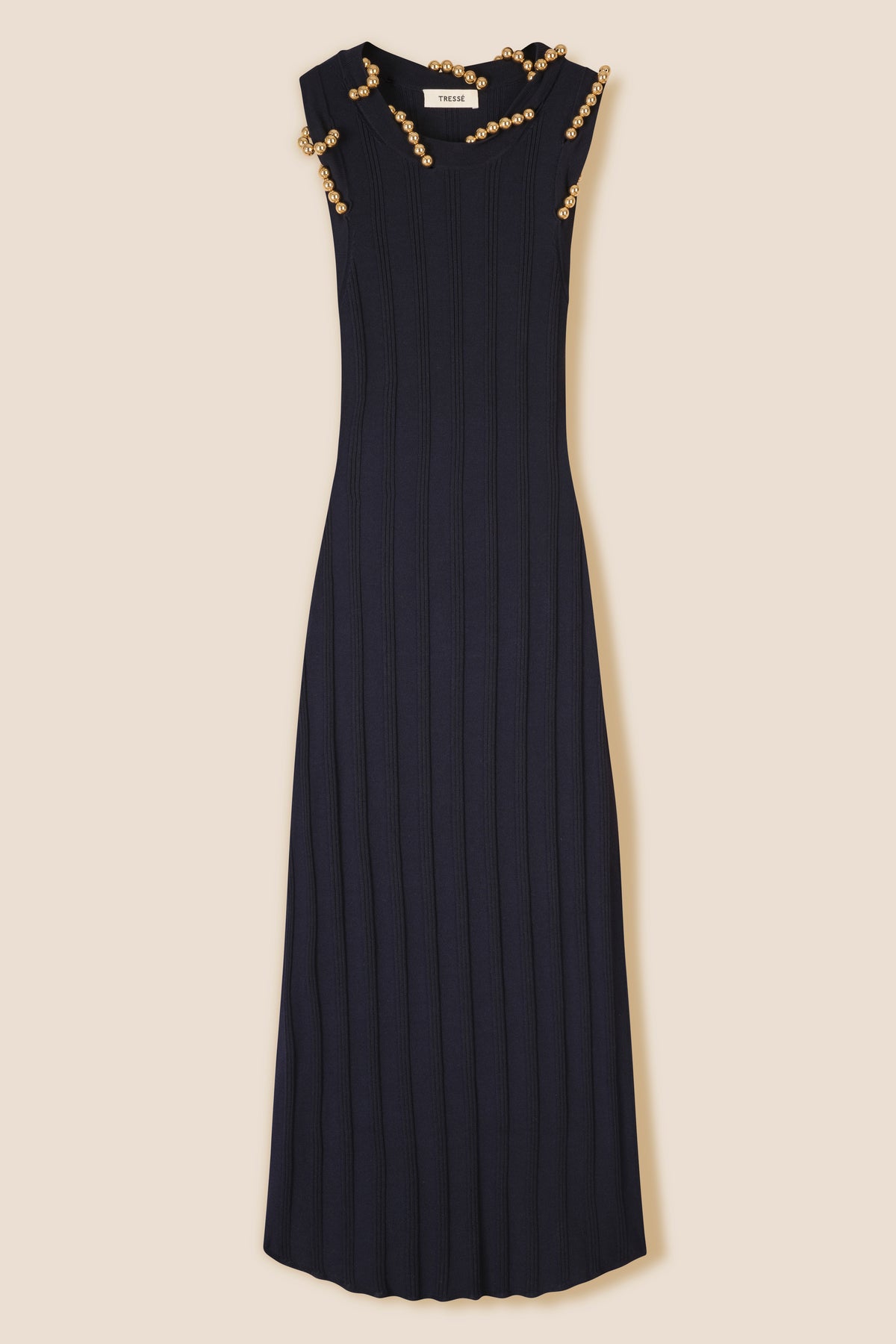 Knit dress with gold beads