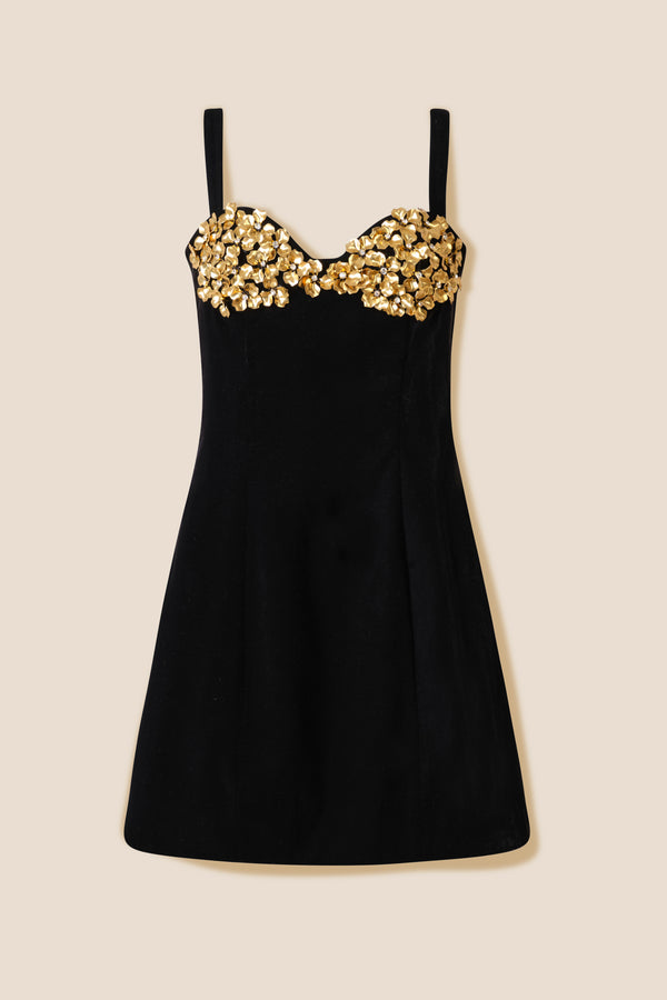 Gold floral strapless dress
