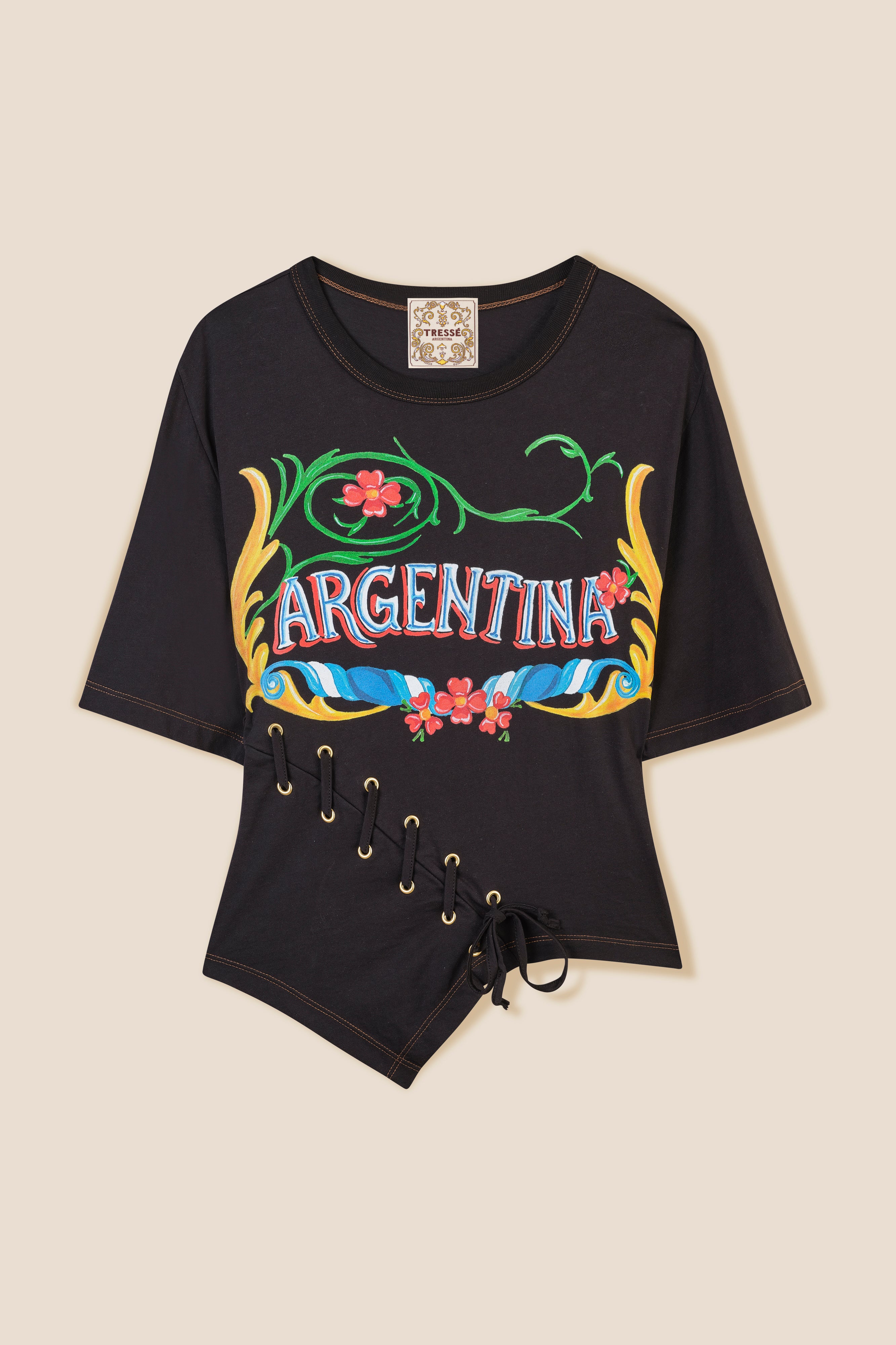 T-Shirt Cintré à Laçage et Œillets Dorés | Tressé