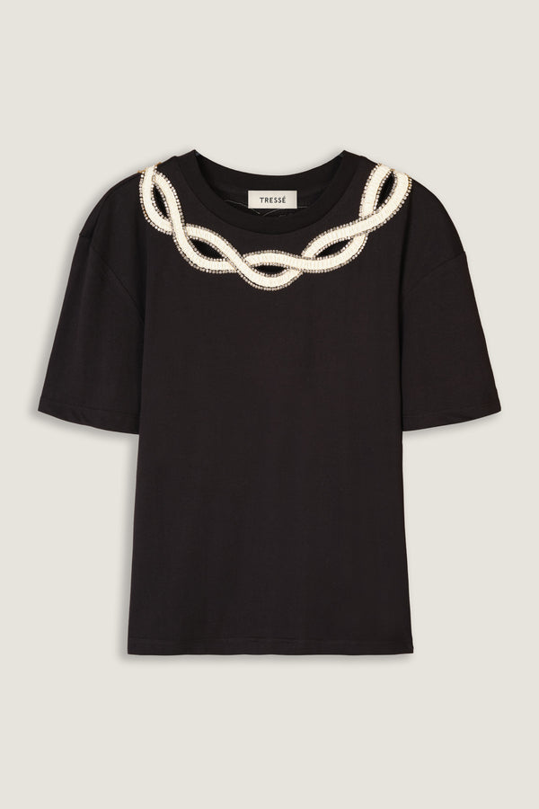 T-shirt à col tresse