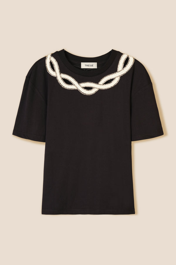 Braided collar T-shirt
