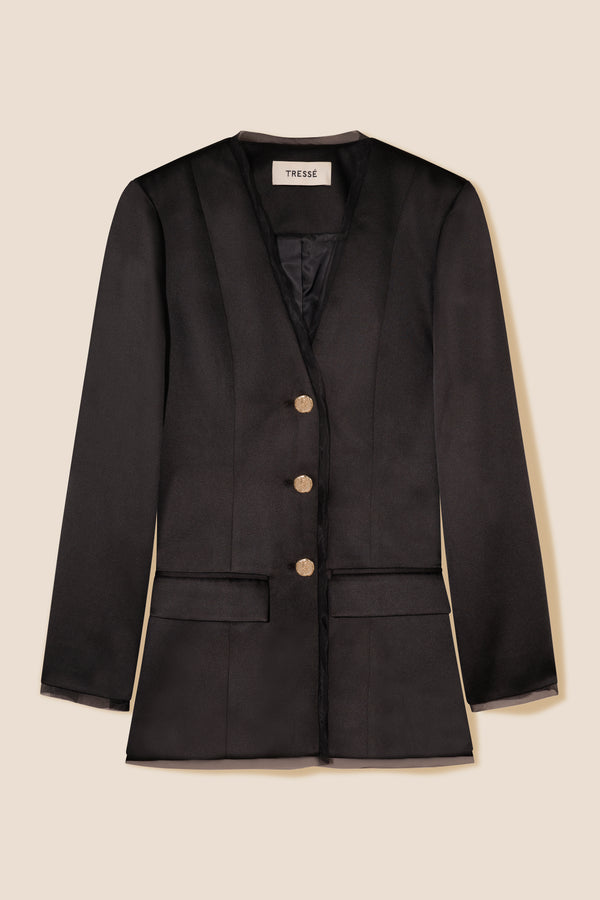 Black satin suit jacket