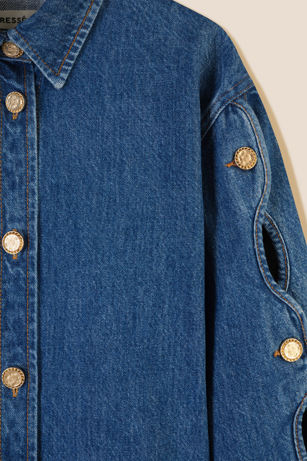 Denim overshirt with cutouts
