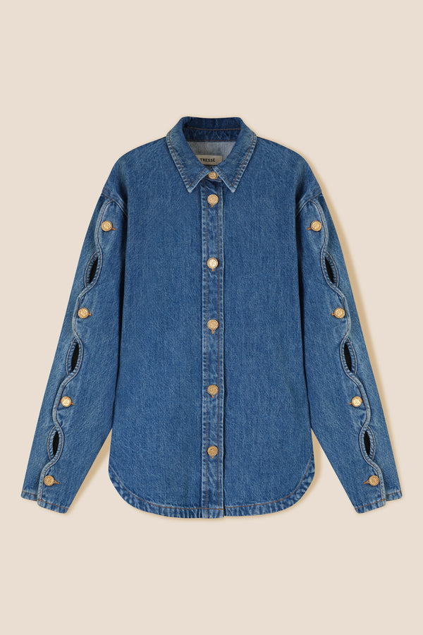 Denim overshirt with cutouts