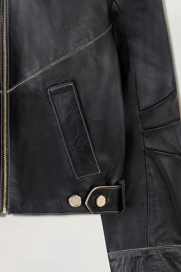 Veste en cuir à bords francs