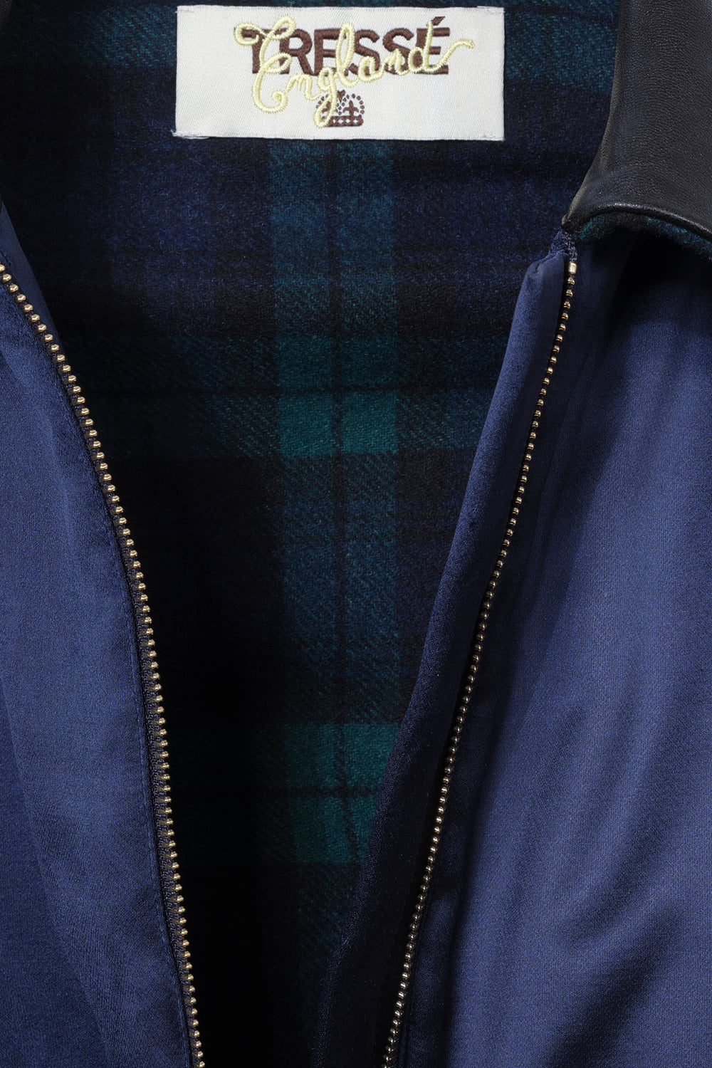 Satin jacket with a leather collar