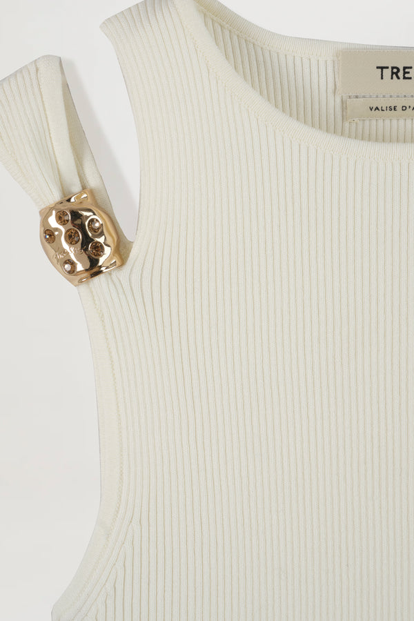 Gold-Toned Jewelry-Embellished Knit Top