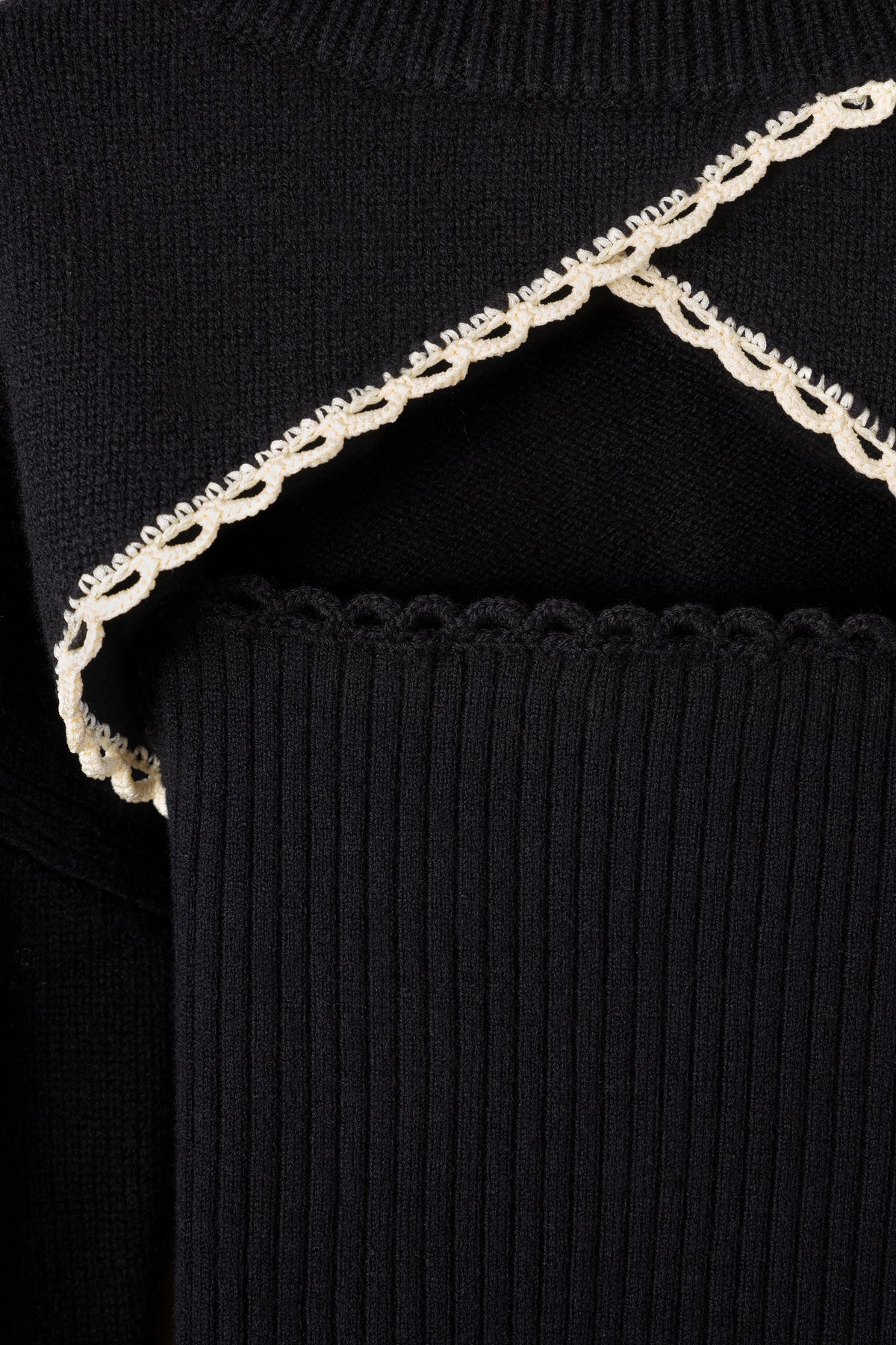 Black twin set with crochet trims