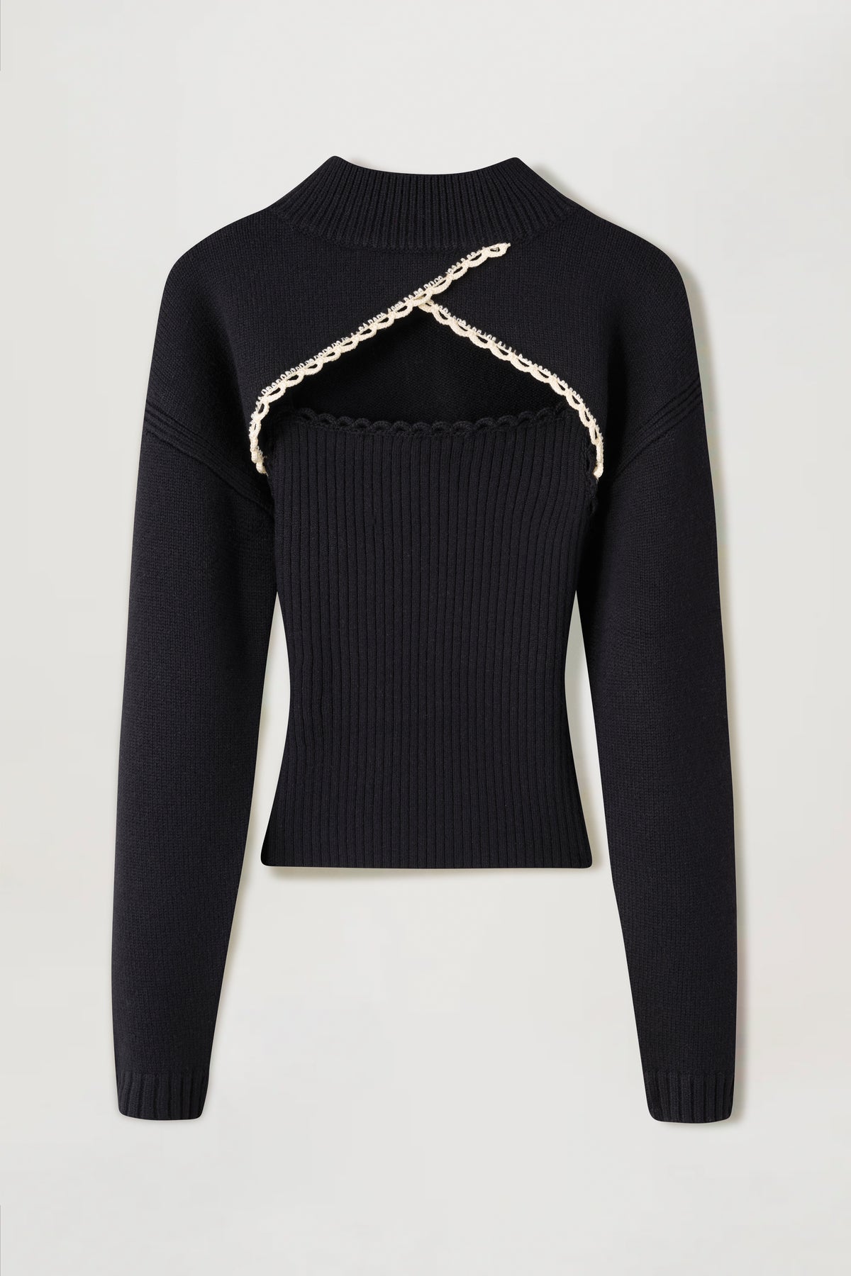 Black twin set with crochet trims